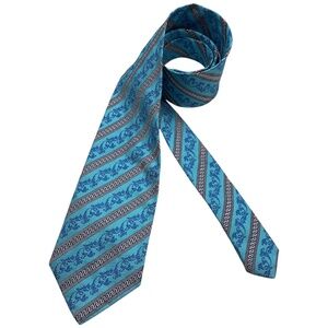 VERSACE Blue Striped Monogram Logo Medusa Silk LUXURY Tie ITALY